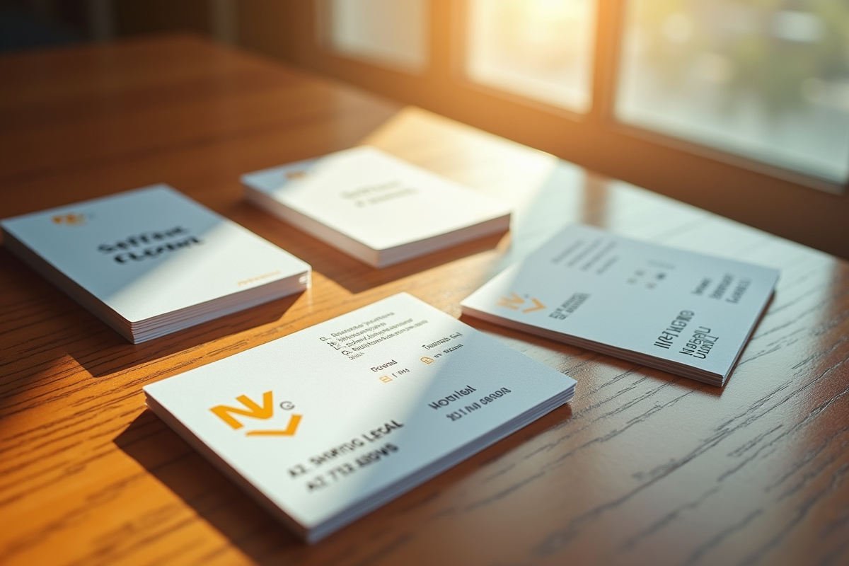 Vue de dessus de plusieurs cartes de visite avec différents designs
