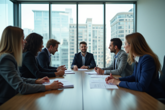 Groupe de professionnels en réunion dans un bureau moderne