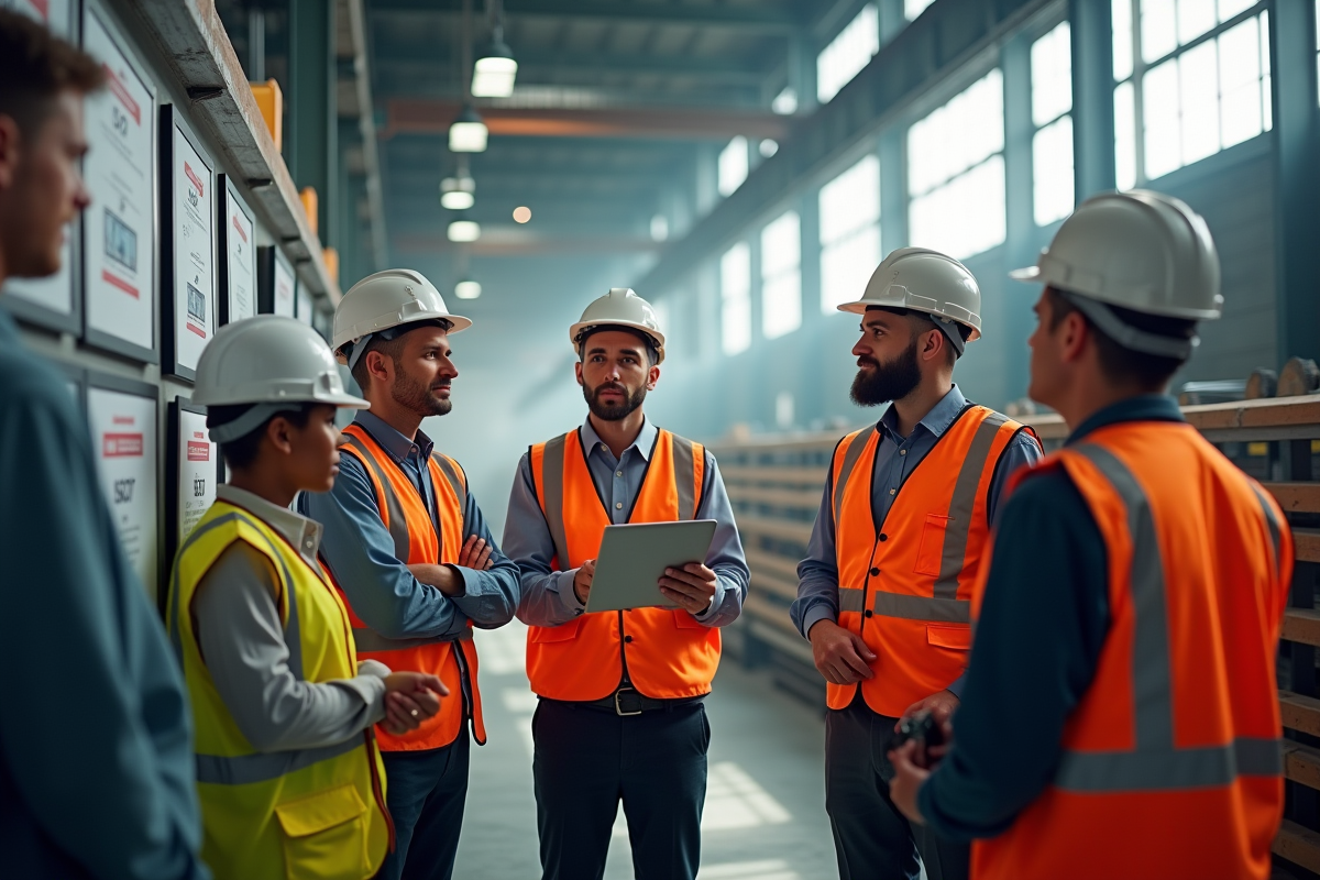 Groupe de professionnels avec certificats ISO en usine