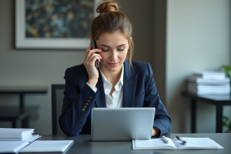 Femme d'affaires au téléphone dans un bureau moderne