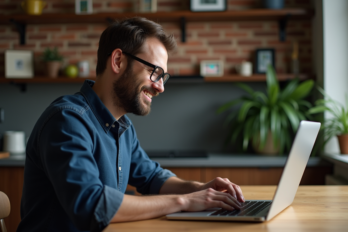 Homme créatif éditant une vidéo à la maison