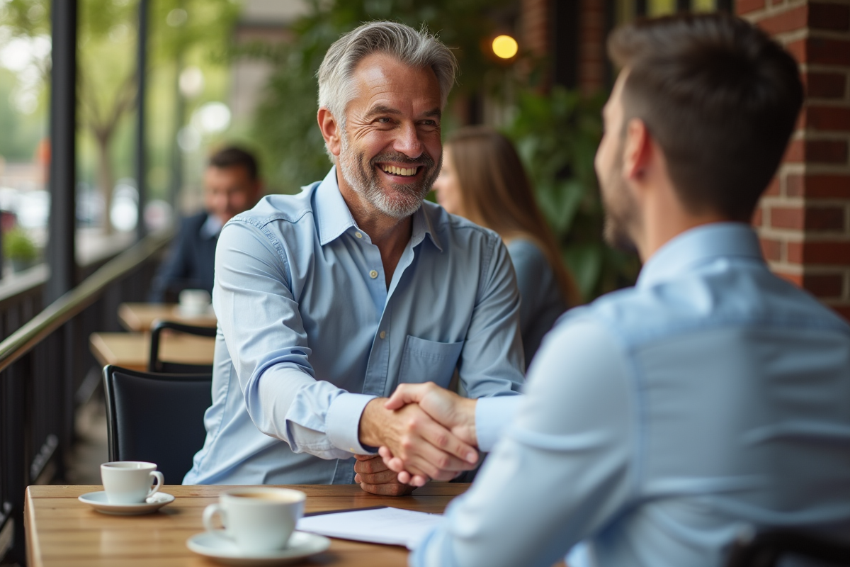 Homme souriant serre la main d