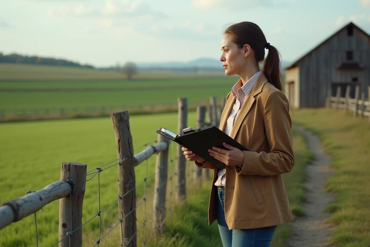 Jeune femme agricultrice surveillant ses champs avec un carnet