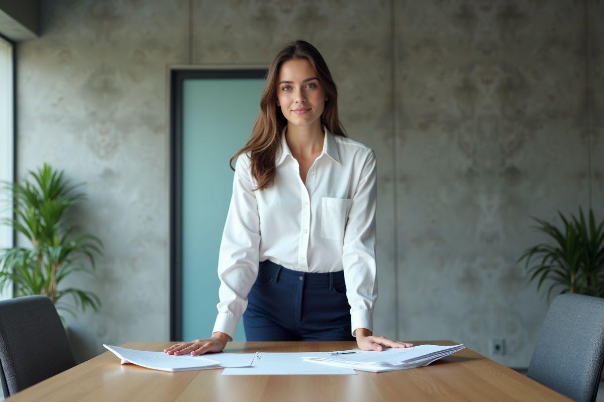 Jeune femme organise des documents dans un bureau moderne